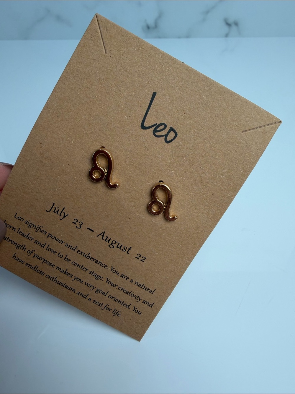 Leo Zodiac Symbol Stud Earrings | Gold Tone Astrology Jewelry